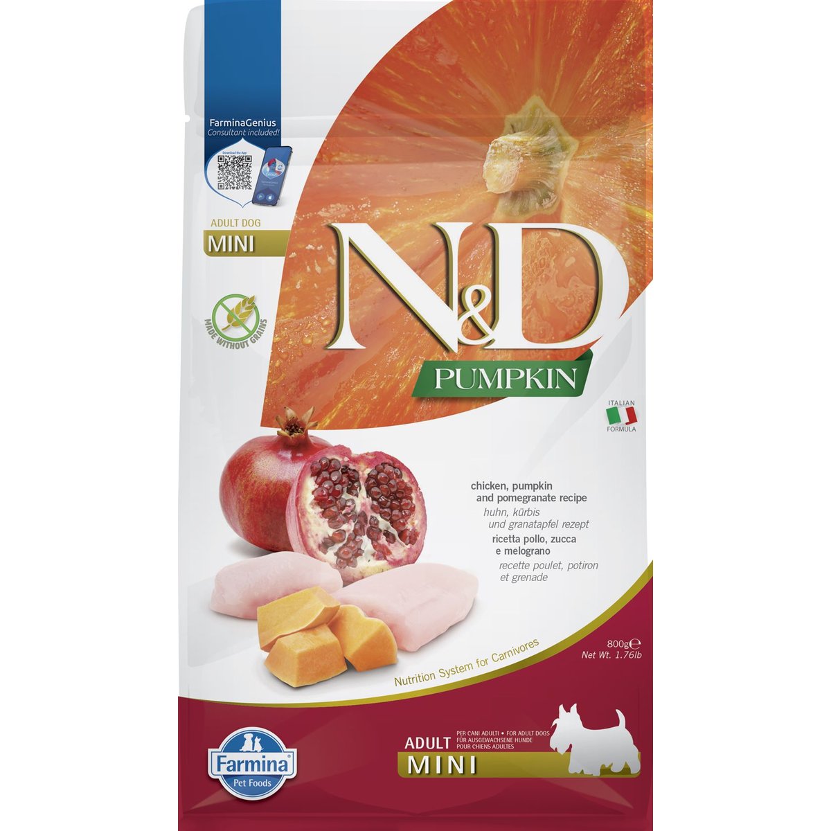 N&D Pumpkin granule pro psy malých plemen s kuřecím, dýní a granátovým jablkem