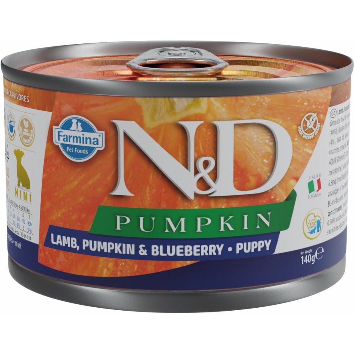 N&D Pumpkin konzerva pro štěňata malých plemen s jehněčím, dýní a borůvkami