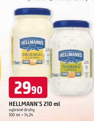 Hellmann's tatarská omáčka, majonéza 210 ml, vybrané druhy