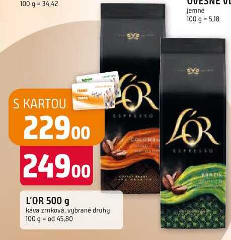 L'OR 500 g káva zrnková, vybrané druhy