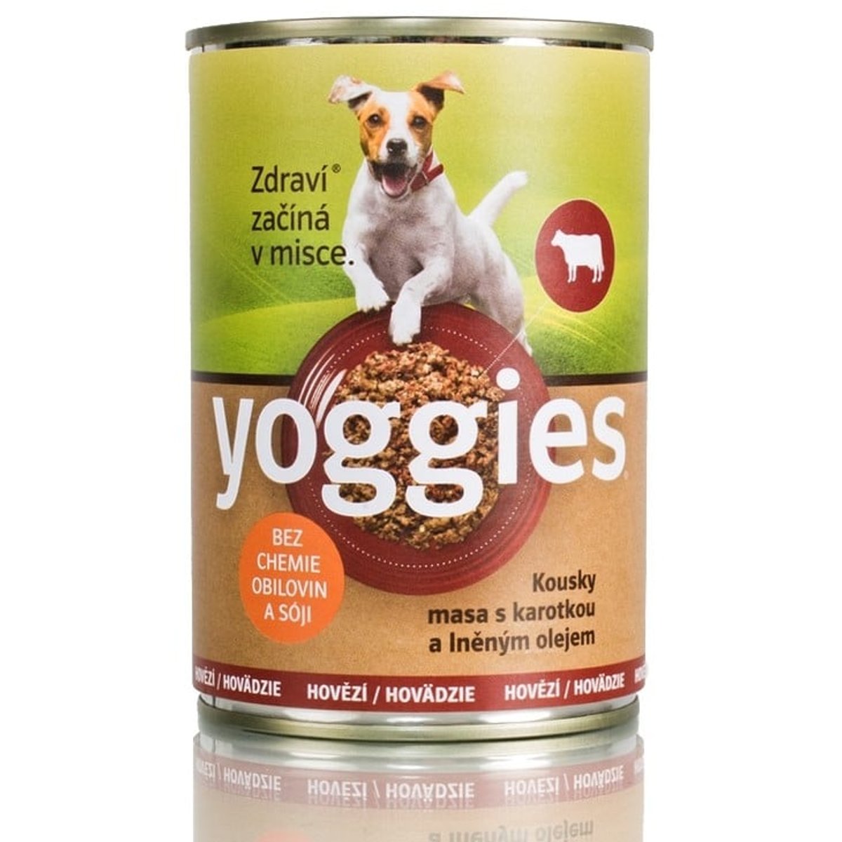Yoggies Hovězí konzerva pro psy s karotkou a lněným olejem
