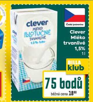 Clever Mléko trvanlivé 1,5% 1l