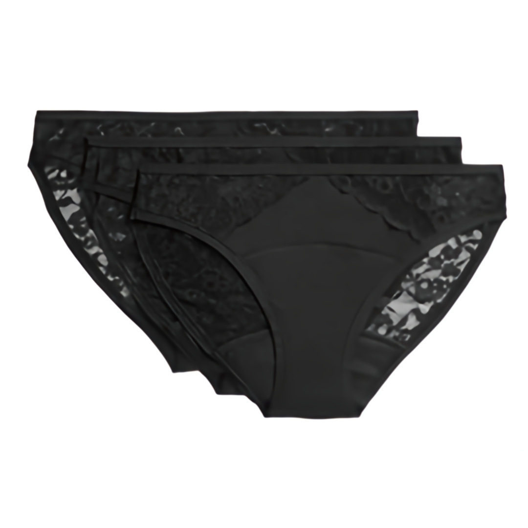 Marks & Spencer Menstruační bikiny s krajkou, vysoce savé, černé, 3ks, vel. 12