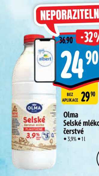  Olma  Selské mléko čerstvé  3,9% 1l v akci