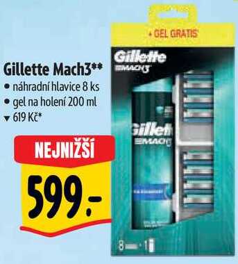 Gillette Mach3, náhradní hlavice 8 ks + gel na holení 200 ml 