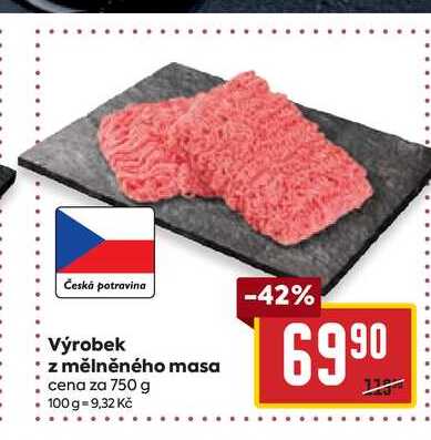 Výrobek z mělněného masa cena za 750 g 