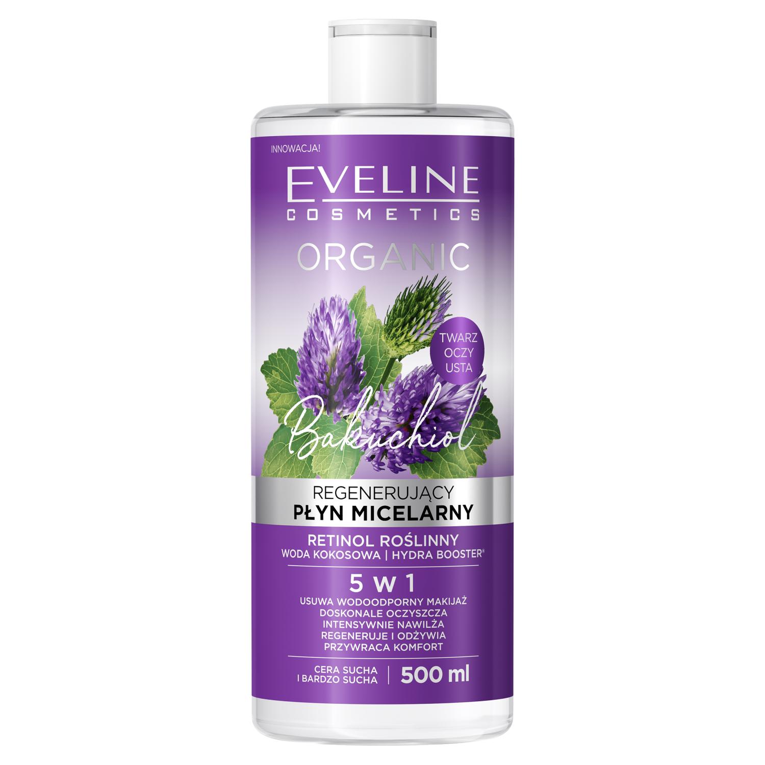 Eveline Cosmetics Organic Bakuchiol, micelární pleťová voda, 500 ml
