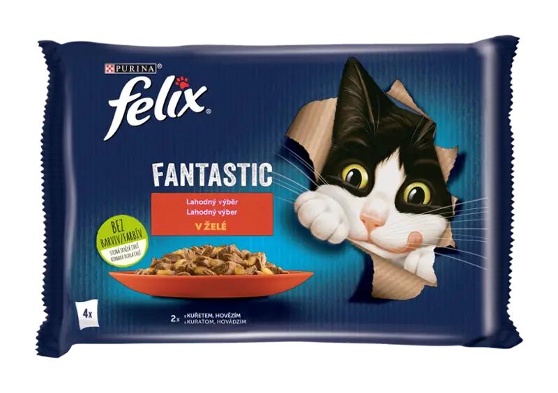 Felix Kapsička pro kočky Fantastic výběr s hovězím a kuřetem v želé multipack 4 x 85g, 340 g