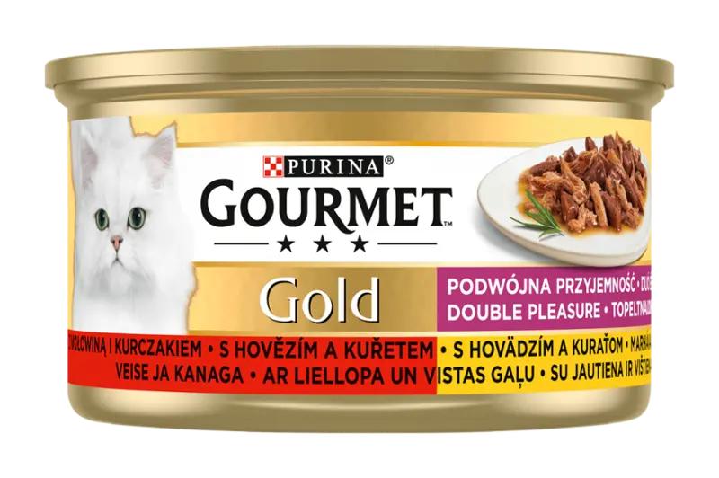 Gourmet Gold Konzerva pro kočky Double Pleasure s hovězím a kuřetem, 85 g