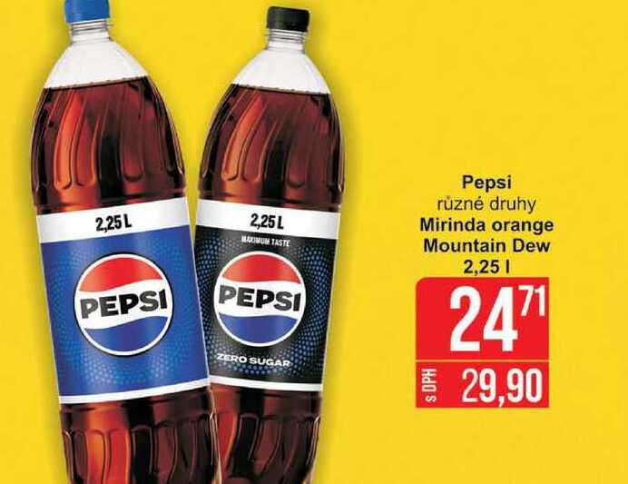 Pepsi různé druhy Mirinda orange Mountain Dew 2,25l