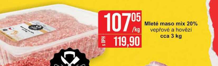 Mleté maso mix 20% vepřové a hovězí cca 3 kg 
