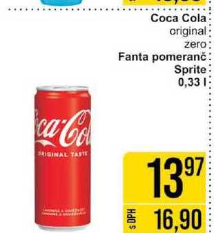 Coca Cola original zero Fanta pomeranč Sprite 0,33l