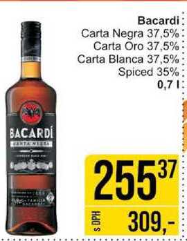Bacardi Carta Negra 37,5% Carta Oro 37,5% Carta Blanca 37,5% Spiced 35% 0,7l