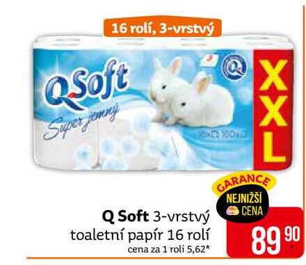 Q Soft 3-vrstvý toaletní papír 16 rolí 