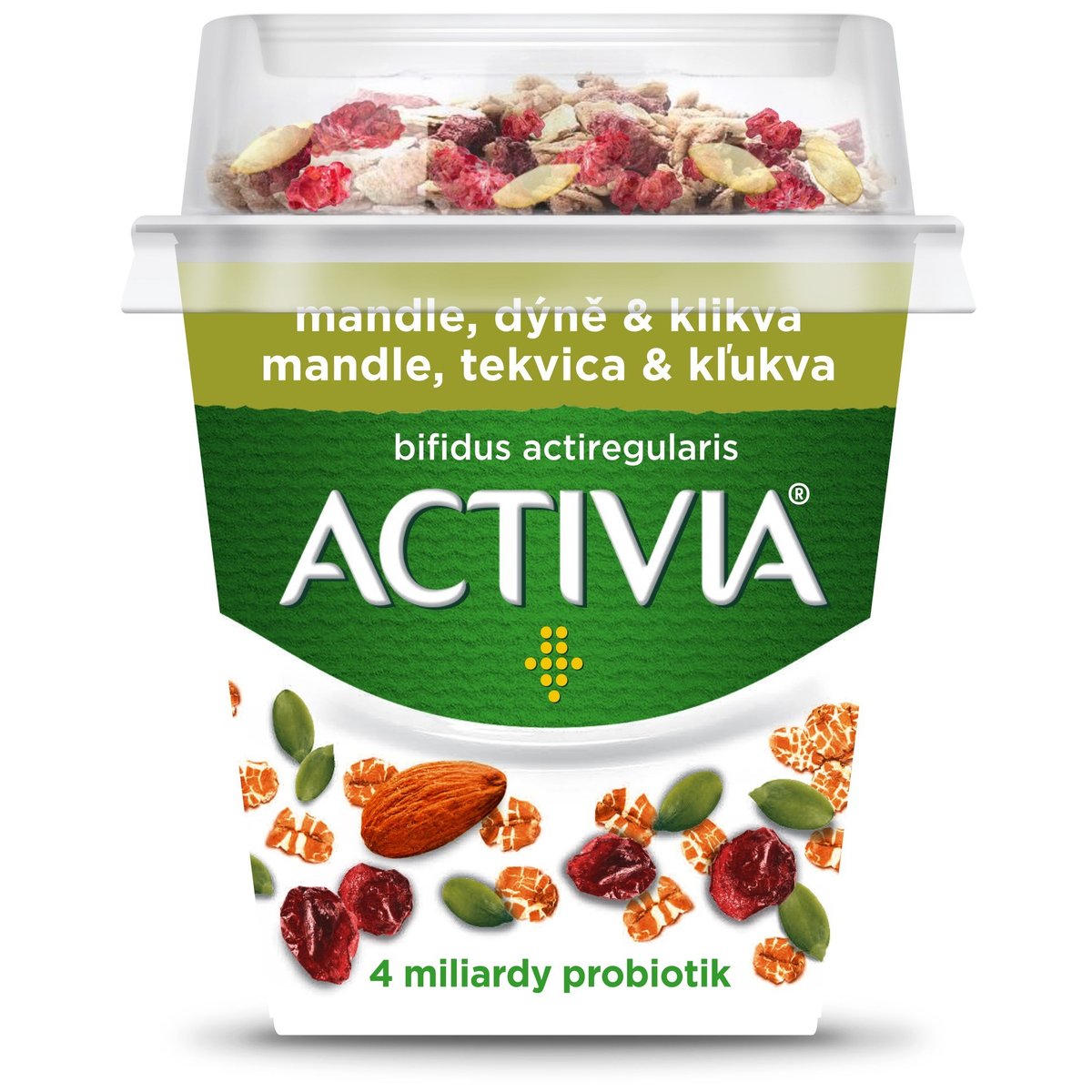 Activia Probiotický jogurt bílý s mandlemi, dýň.semínky a klikvou