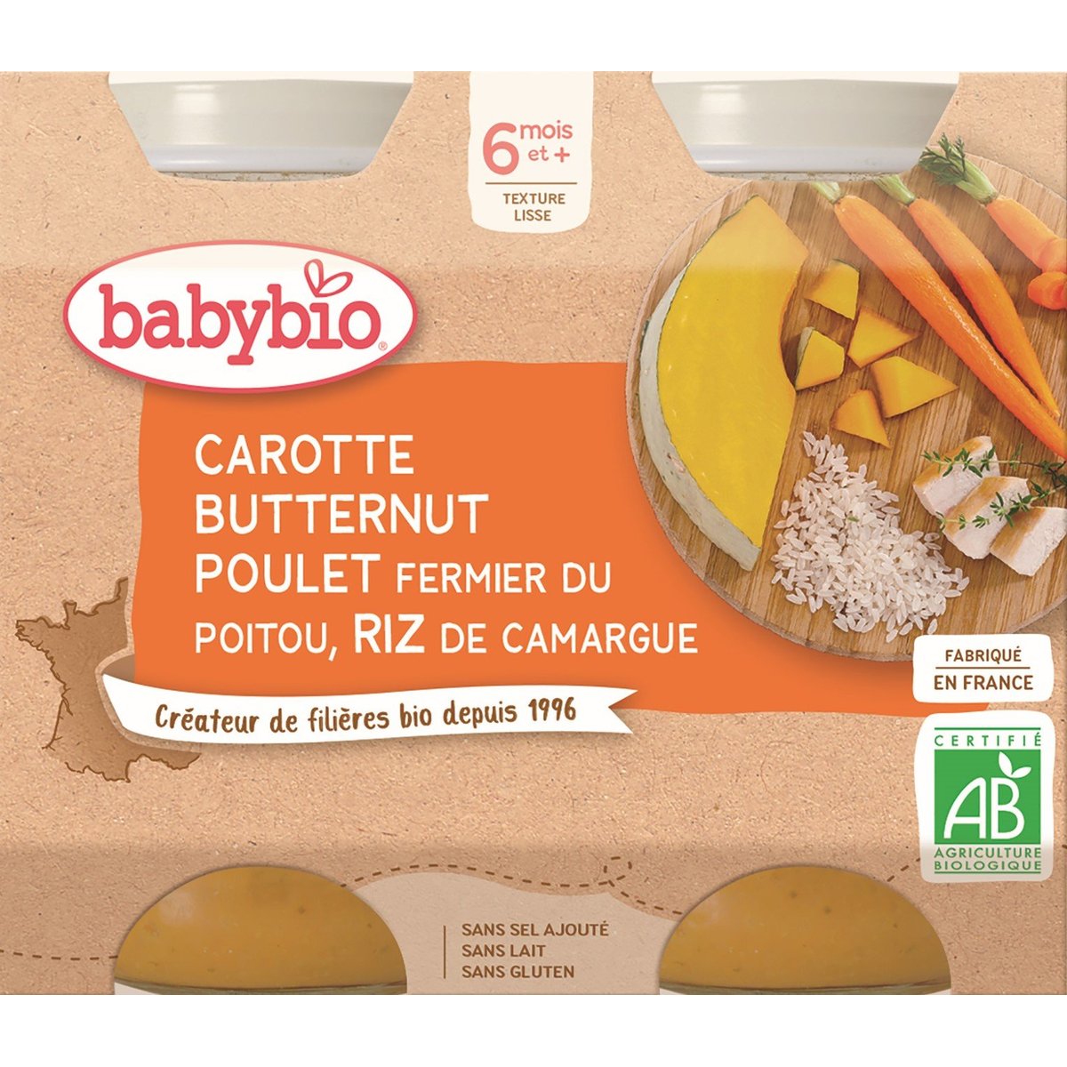 Babybio BIO Mrkev s máslovou dýní, kuřetem a rýží (2×200g)