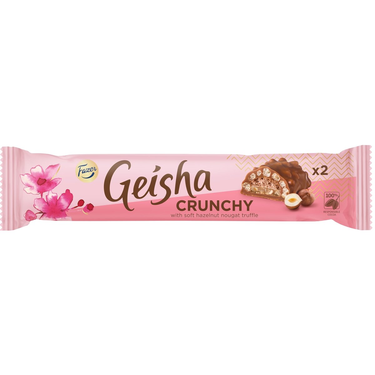 Geisha Crunchy tyčinka z mléčné čokolády s lískovými oříšky a nugátem