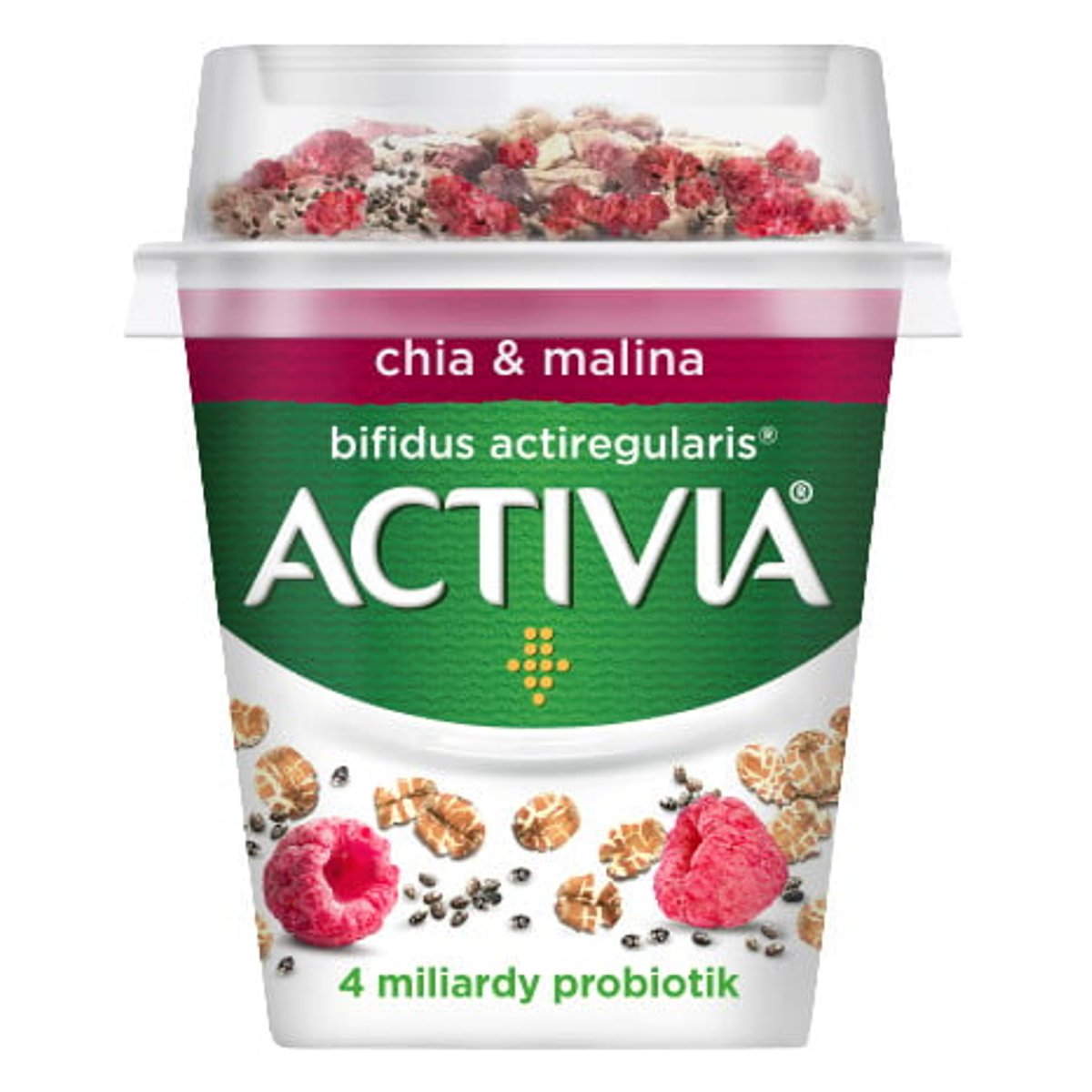 Activia Probiotický jogurt bílý s granolou s chia semínky a malinami