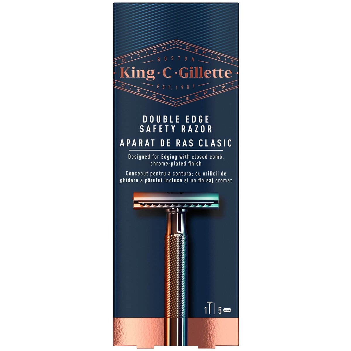 King C. Gillette Žiletkový pánský holicí strojek, 5 holicích hlavic s platinovým potahem