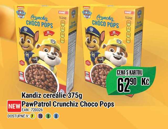 Kandiz cereálie 375g PawPatrol Crunchiz Choco Pops 