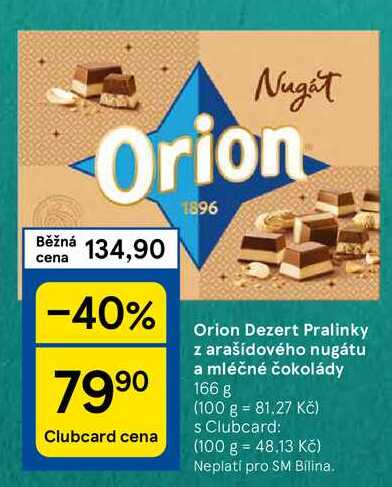 Orion Dezert Pralinky z arašídového nugátu a mléčné čokolády, 166 g