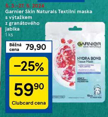 Garnier Skin Naturals Textilní maska s výtažkem z granátového jablka, 1 ks 