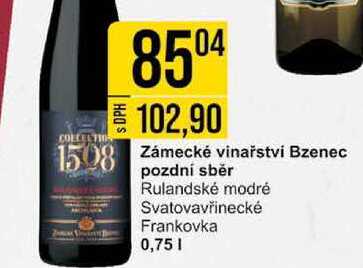 Zámecké vinařství Bzenec pozdní sběr Rulandské modré Svatovavřinecké Frankovka 0,75l