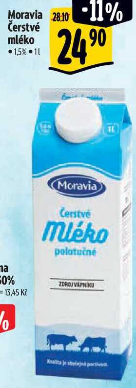 Moravia Čerstvé mléko, 1 l