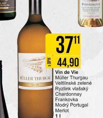 Vin de Vie Müller Thurgau Veltlínské zelené Ryzlink vlašský Chardonnay Frankovka Modrý Portugal Merlot 1l