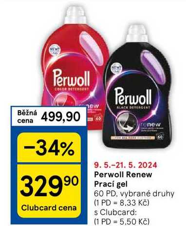 Perwoll Renew Prací gel, 60 PD. vybrané druhy 