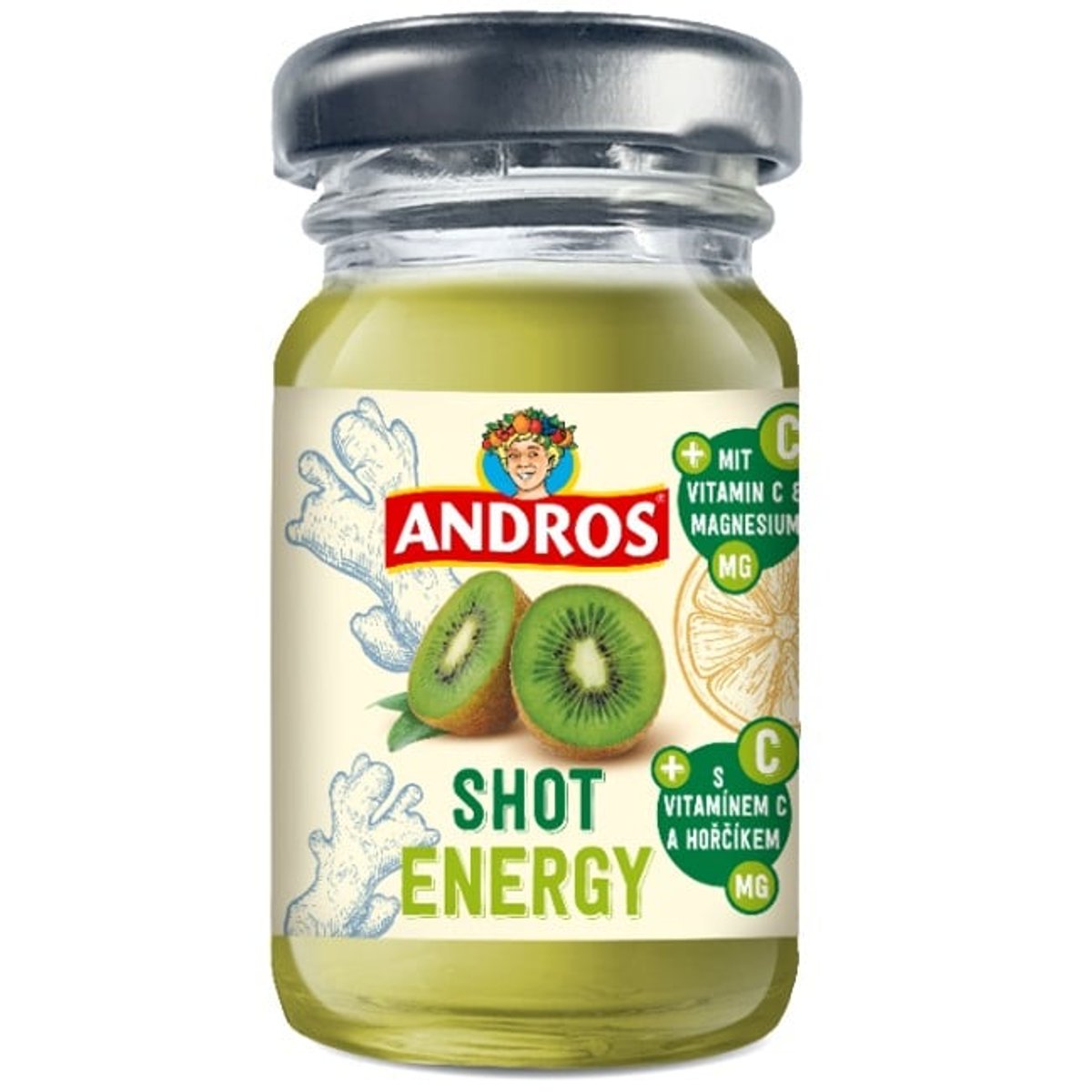 Andros Shot Energy s příchutí kiwi a zázvoru