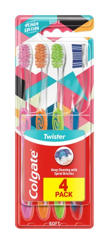 Colgate Zubní kartáčky Twister Design Edition měkký 4pack, 4 ks