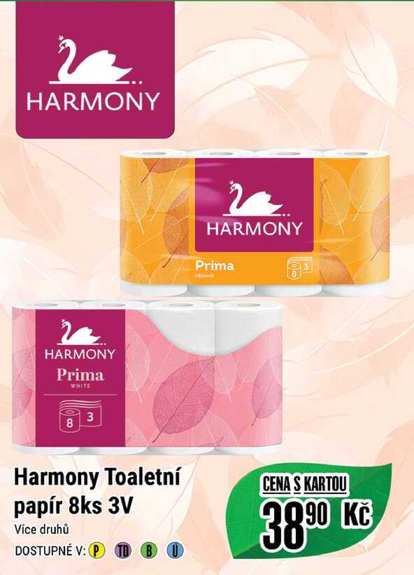 Harmony Toaletní papír 8ks 3V Více druhů DOSTUPNÉ V: PTD B CENA S KARTOU 38.90 KC 