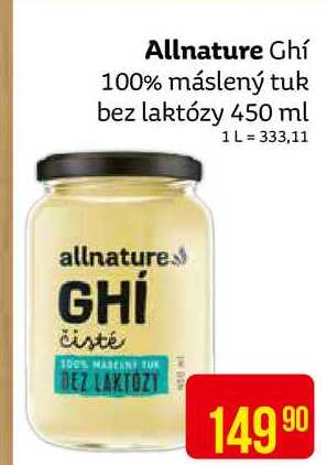 Allnature Ghí 100% máslený tuk bez laktózy 450 ml 