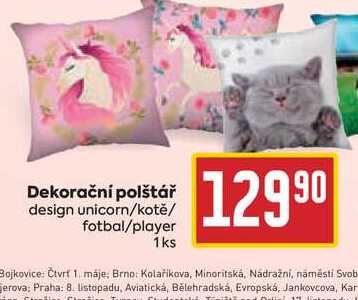 Dekorační polštář design unicorn/kotě/ fotbal/player 1ks 
