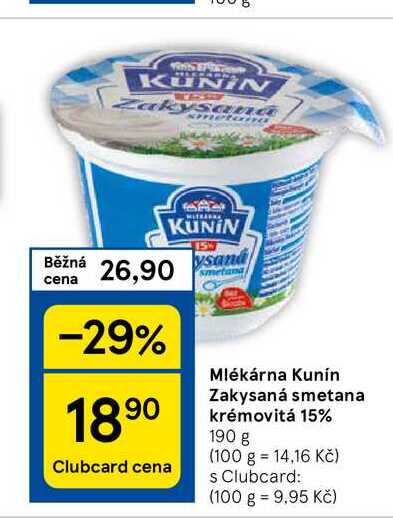 Mlékárna Kunín Zakysaná smetana krémovitá 15%, 190 g 
