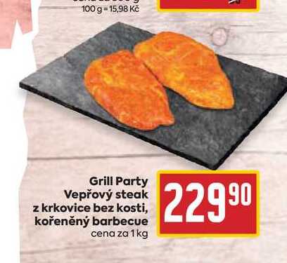 Grill Party Vepřový steak z krkovice bez kosti, kořeněný barbecue cena za 1 kg
