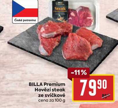 BILLA Premium Hovězí steak ze svíčkové cena za 100g