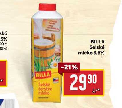 BILLA Selské mléko 3,8% 1l