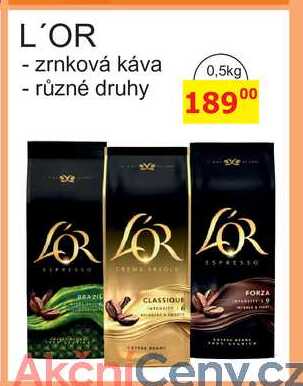 L'OR, zrnková káva, různé druhy 0,5kg 