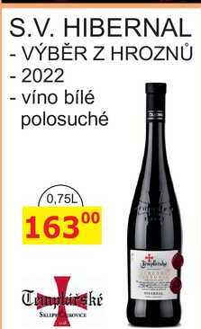 S.V. HIBERNAL VÝBĚR Z HROZNŮ - 2022 - víno bílé polosuché 0,75L 