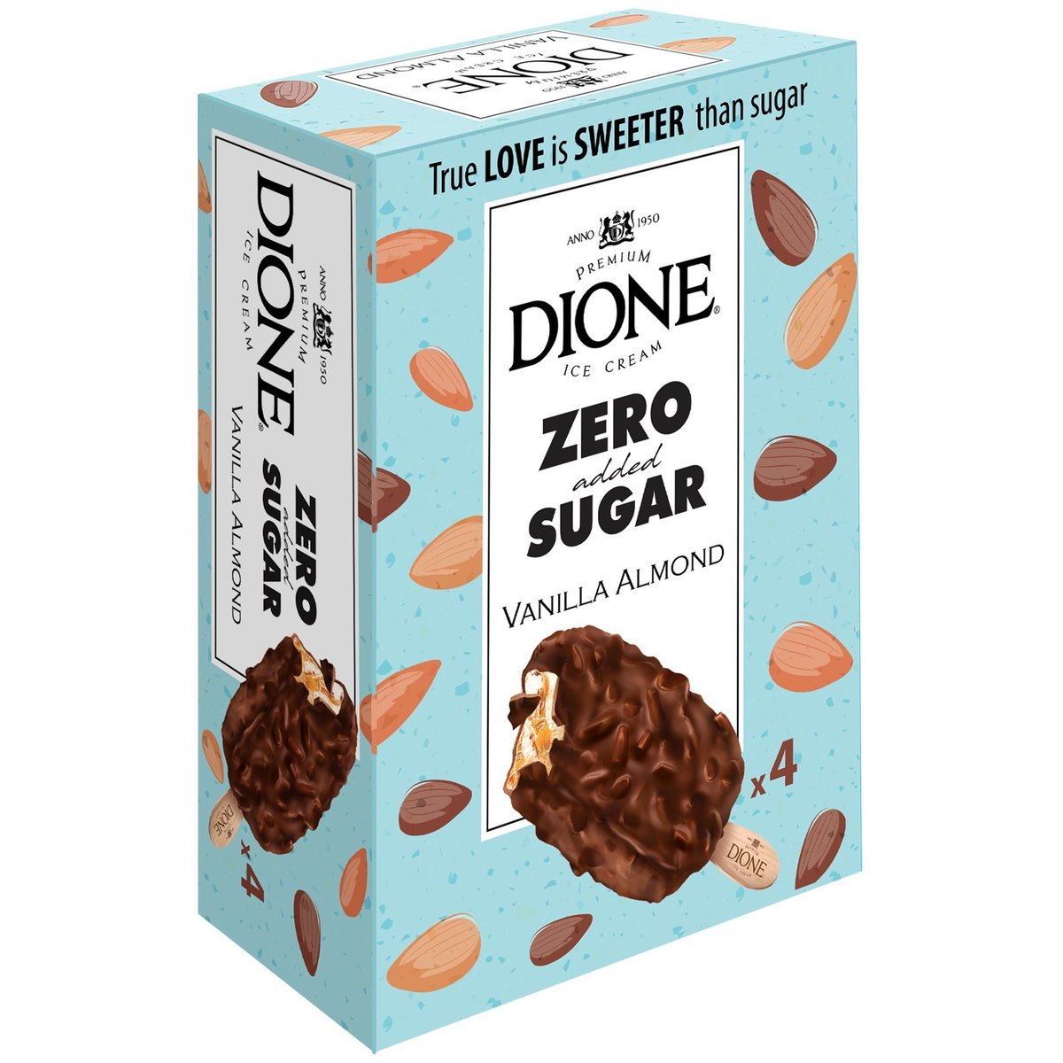 Dione Vanilkový nanuk bez přidaného cukru s tmavou belgickou čokoládou (4×90 ml)