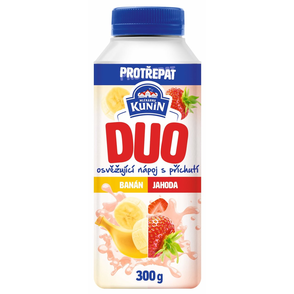 Mlékárna Kunín Duo zakysaný nápoj s příchutí banán a jahoda