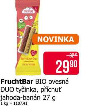 FruchtBar BIO ovesná DUO tyčinka, příchuť jahoda-banán 27 g  