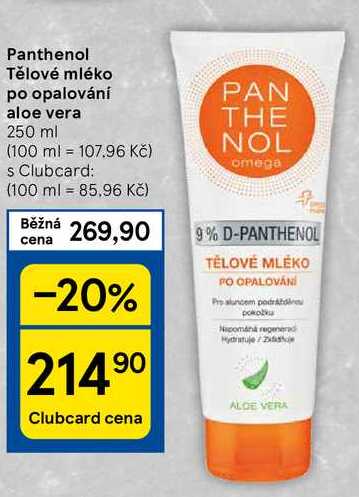 Panthenol Tělové mléko po opalování aloe vera, 250 ml