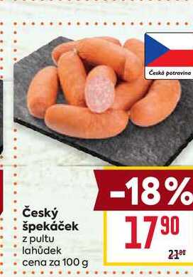 Český špekáček z pultu lahůdek cena za 100 g