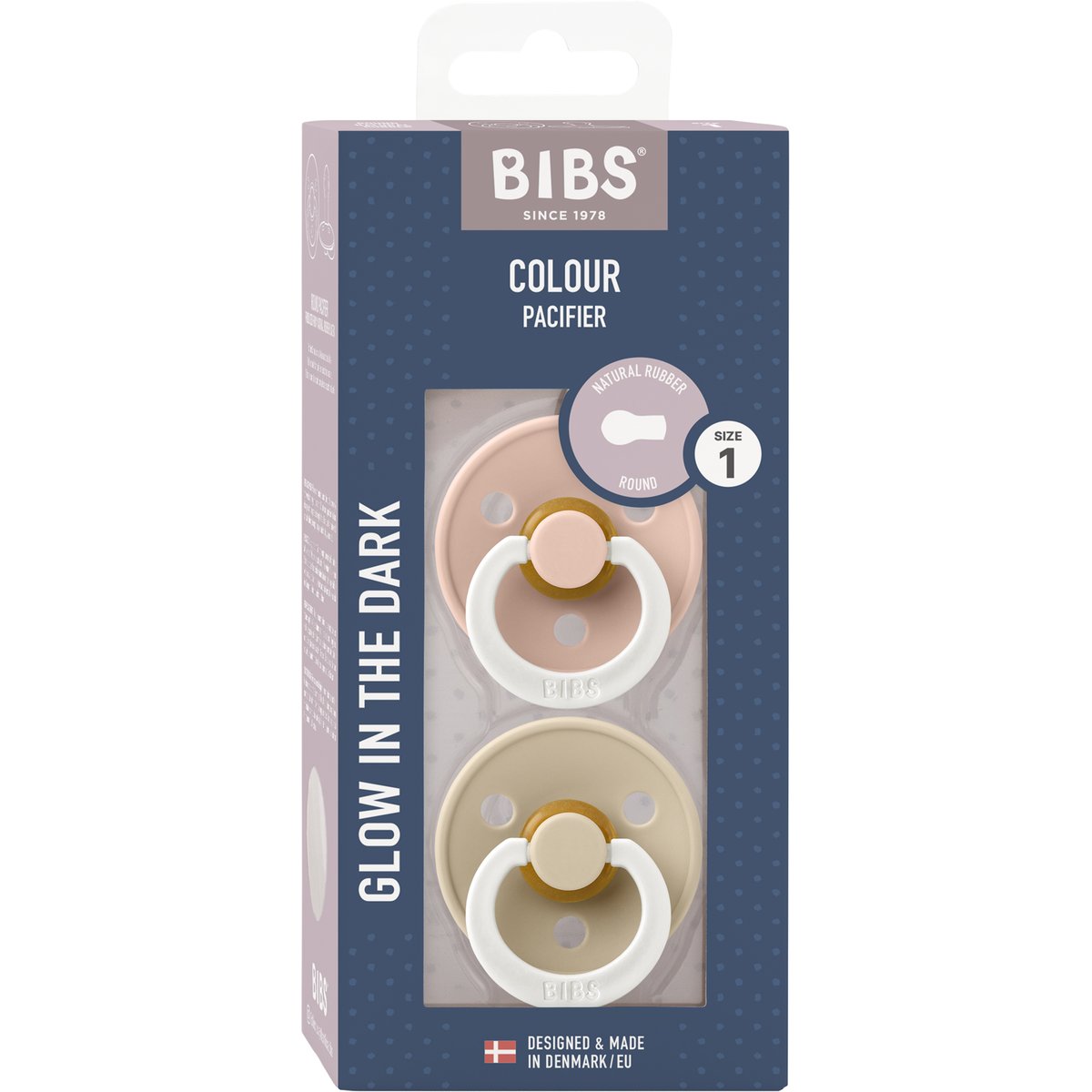 Bibs Colour dudlíky na noc z přírodního kaučuku 0–6 měsíců, Blush / Vanilla