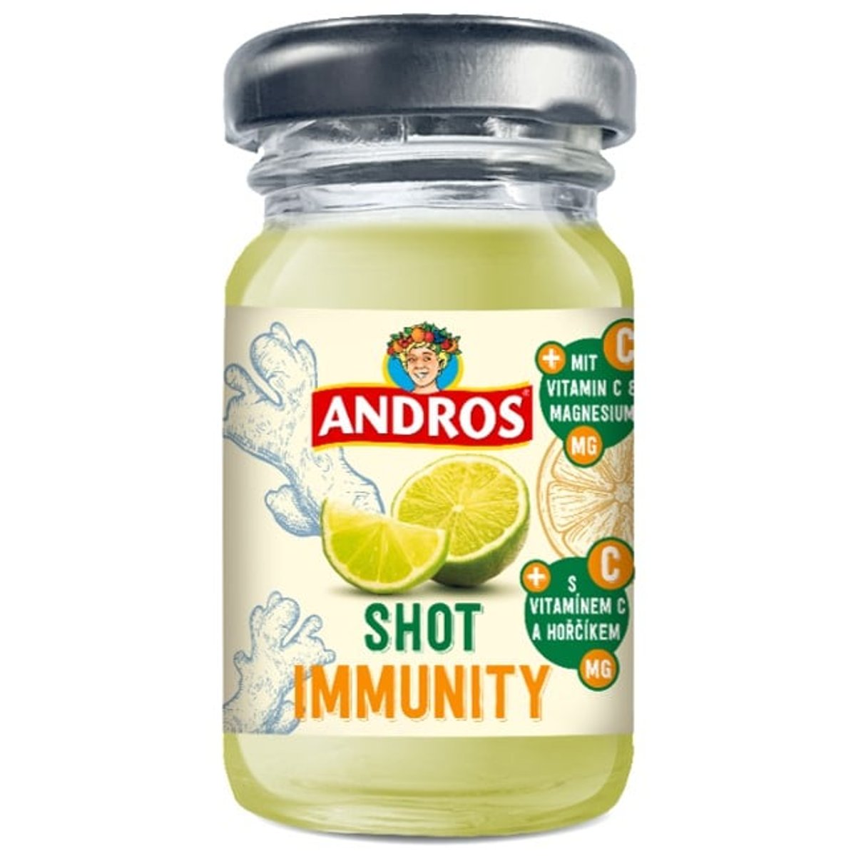 Andros Shot Immunity s příchutí limety a zázvoru