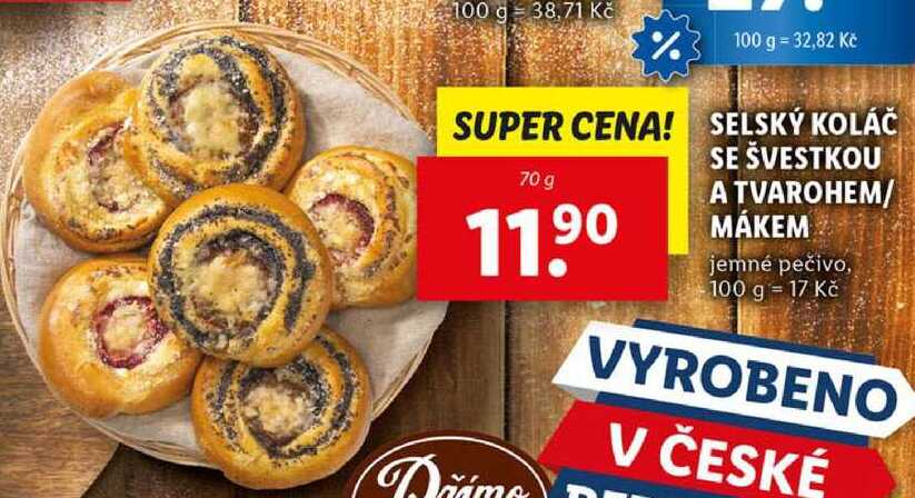 SELSKÝ KOLÁČ SE ŠVESTKOU A TVAROHEM/MÁKEM, 70 g