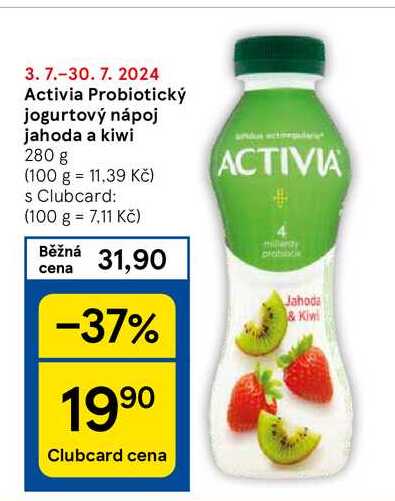 Activia Probiotický jogurtový nápoj jahoda a kiwi, 280 g v akci